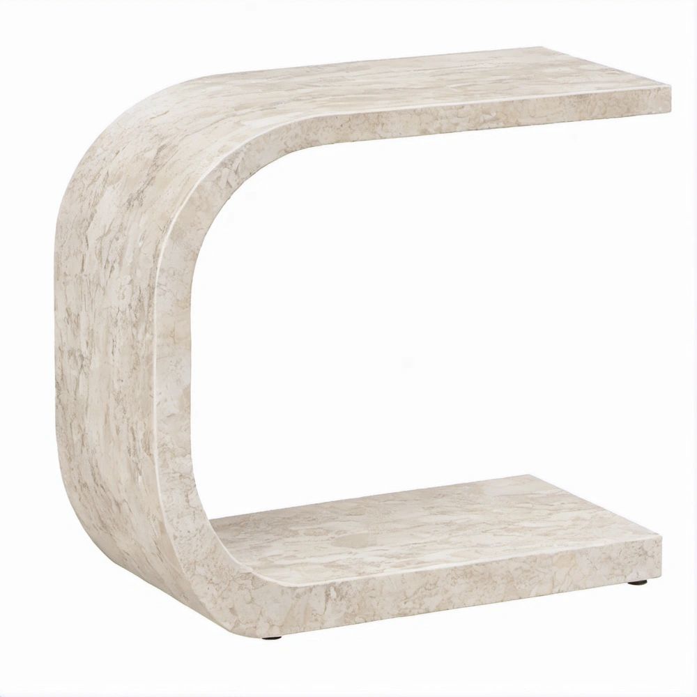 Mesa de Consola em C com Efeito Mármore Bege, 70 x 35 x 60 cm