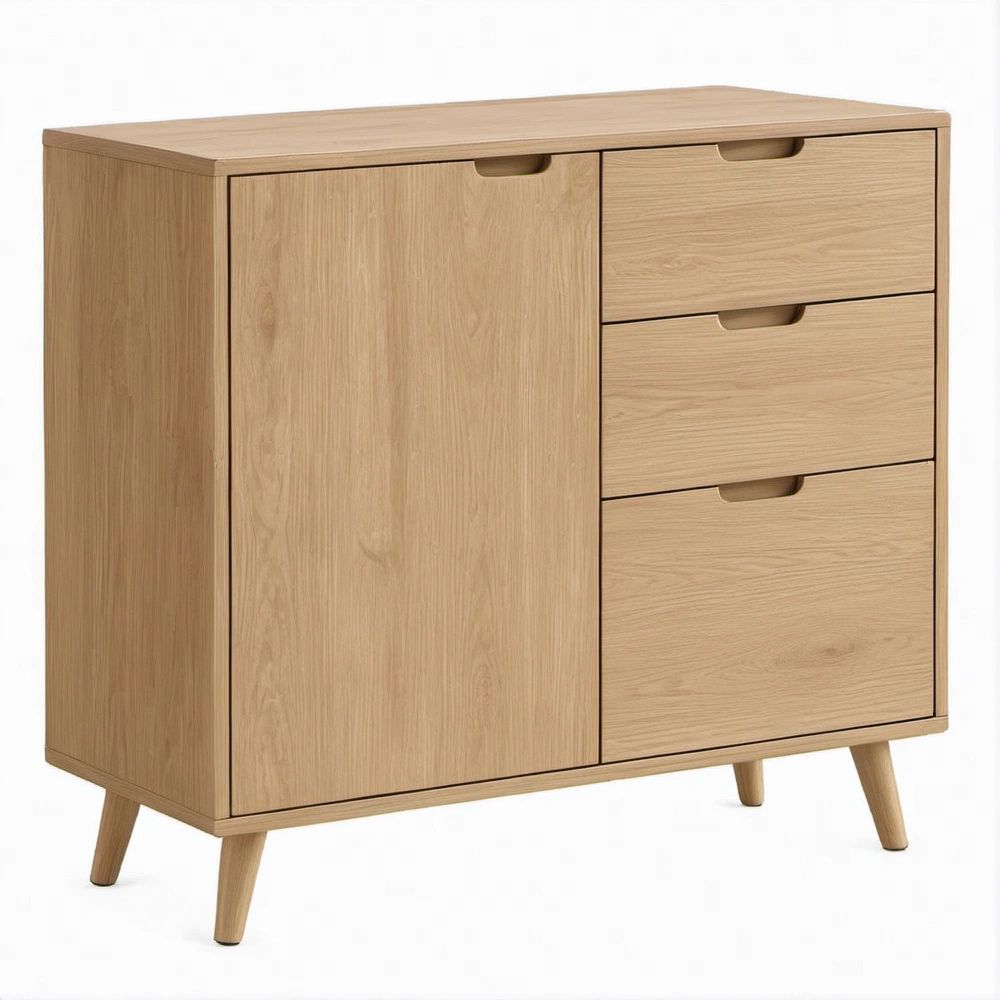 Móvel de Arrumação em MDF Carvalho Natural 80 x 40 x 100 cm com 3 Gavetas e 1 Porta