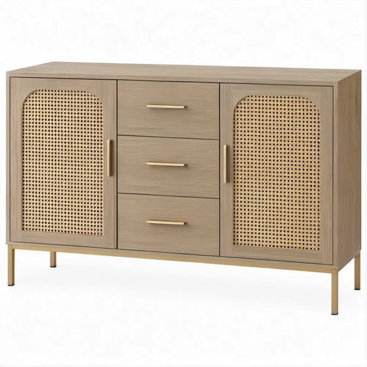 Aparador em MDF com Vime Natural Carvalho Claro 120 x 40 x 80 cm