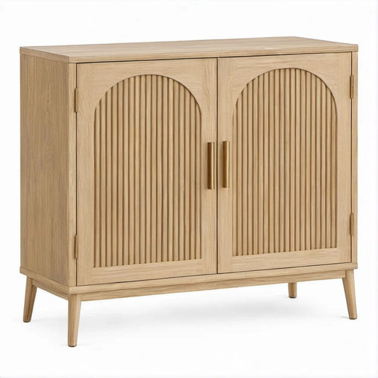 Armário de 2 Portas Arqueadas em MDF Carvalho Natural e Dourado, 80 x 40 x 100 cm
