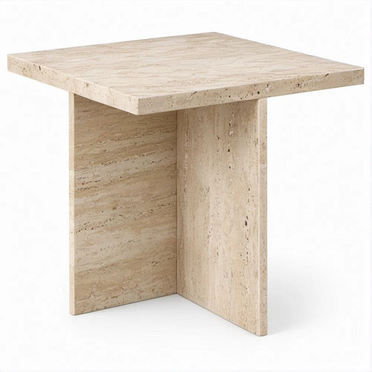 Mesa Lateral Quadrada em Travertino Bege Claro 45 x 45 x 50 cm
