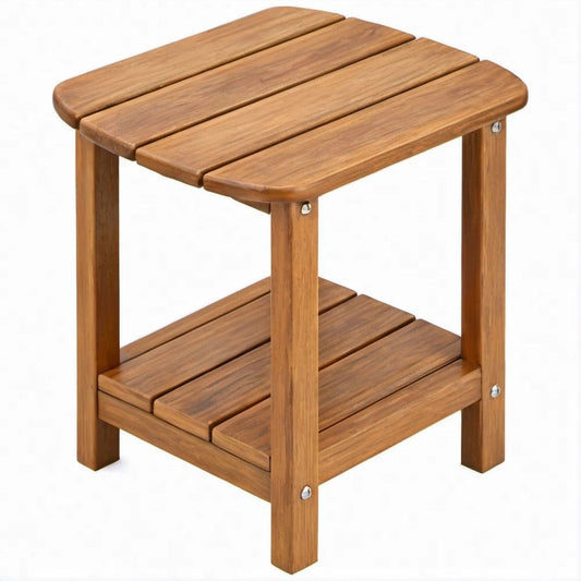 Mesa lateral quadrada em madeira maciça de acácia castanha, 45 x 45 x 50 cm, com prateleira inferior