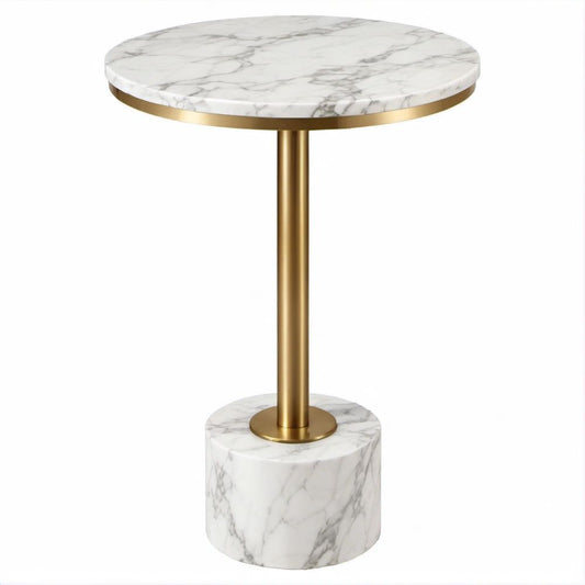 Mesa de apoio redonda em mármore branco e aço inoxidável dourado, Ø 50 x 60 cm