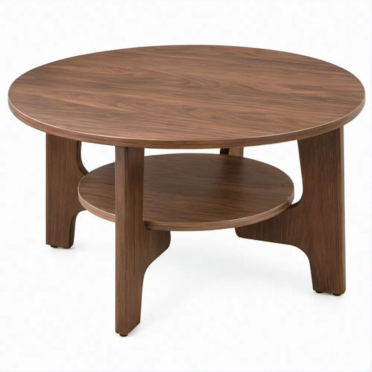 Mesa de Centro Redonda em MDF com Acabamento Melamínico Nogueira, Ø 100 x 45 cm