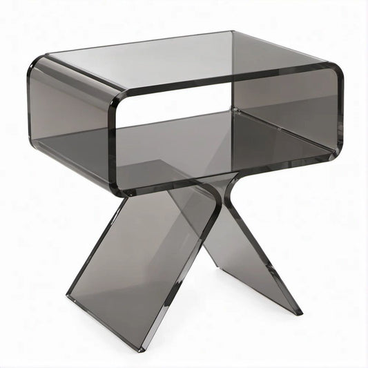 Mesa lateral quadrada em acrílico PMMA cinzento fumado translúcido, 44 x 44 x 50 cm