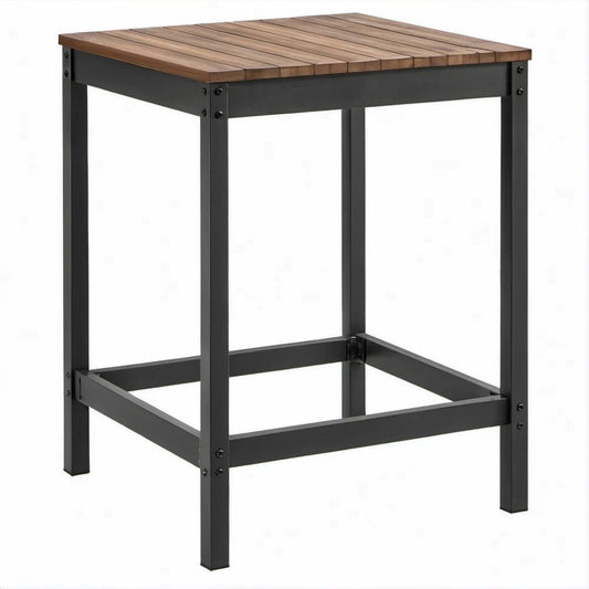 Mesa Quadrada em Madeira Maciça de Acácia e Aço Castanha e Preta 60 x 60 x 75 cm
